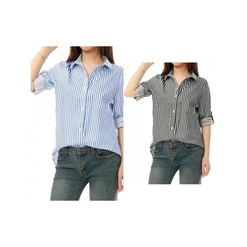 2 упаковки женских рубашек с отворотами и длинными рукавами на пуговицах и воротником с лацканами ALLEGRA K, цвет Black Light Blue
2 упаковки женских рубашек с отворотами и длинными рукавами на пуговицах и воротником с лацканами ALLEGRA K, цвет Black Light Blue