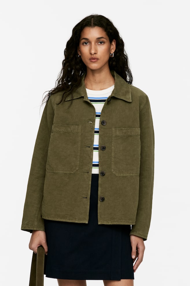 Верхняя рубашка из смеси льна Arket, хаки 
Верхняя рубашка из смеси льна Arket, хаки