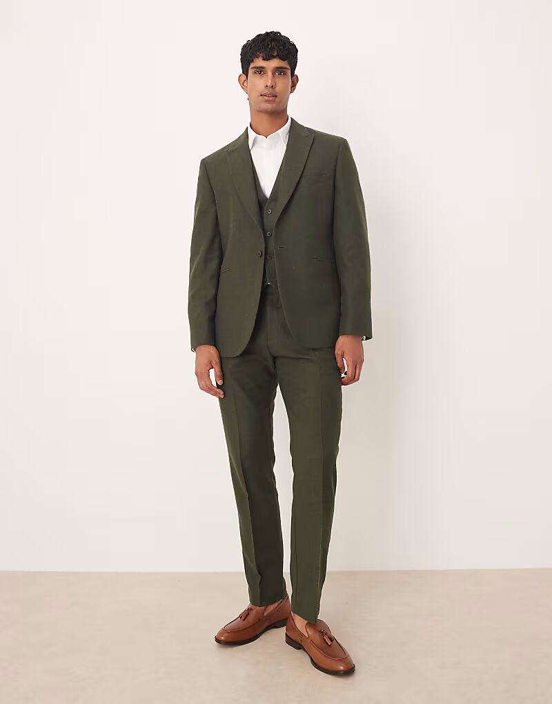 Узкие брюки из шерстяного костюма с узором «в ёлочку» темно-зеленого цвета Asos Design
Узкие брюки из шерстяного костюма с узором «в ёлочку» темно-зеленого цвета Asos Design