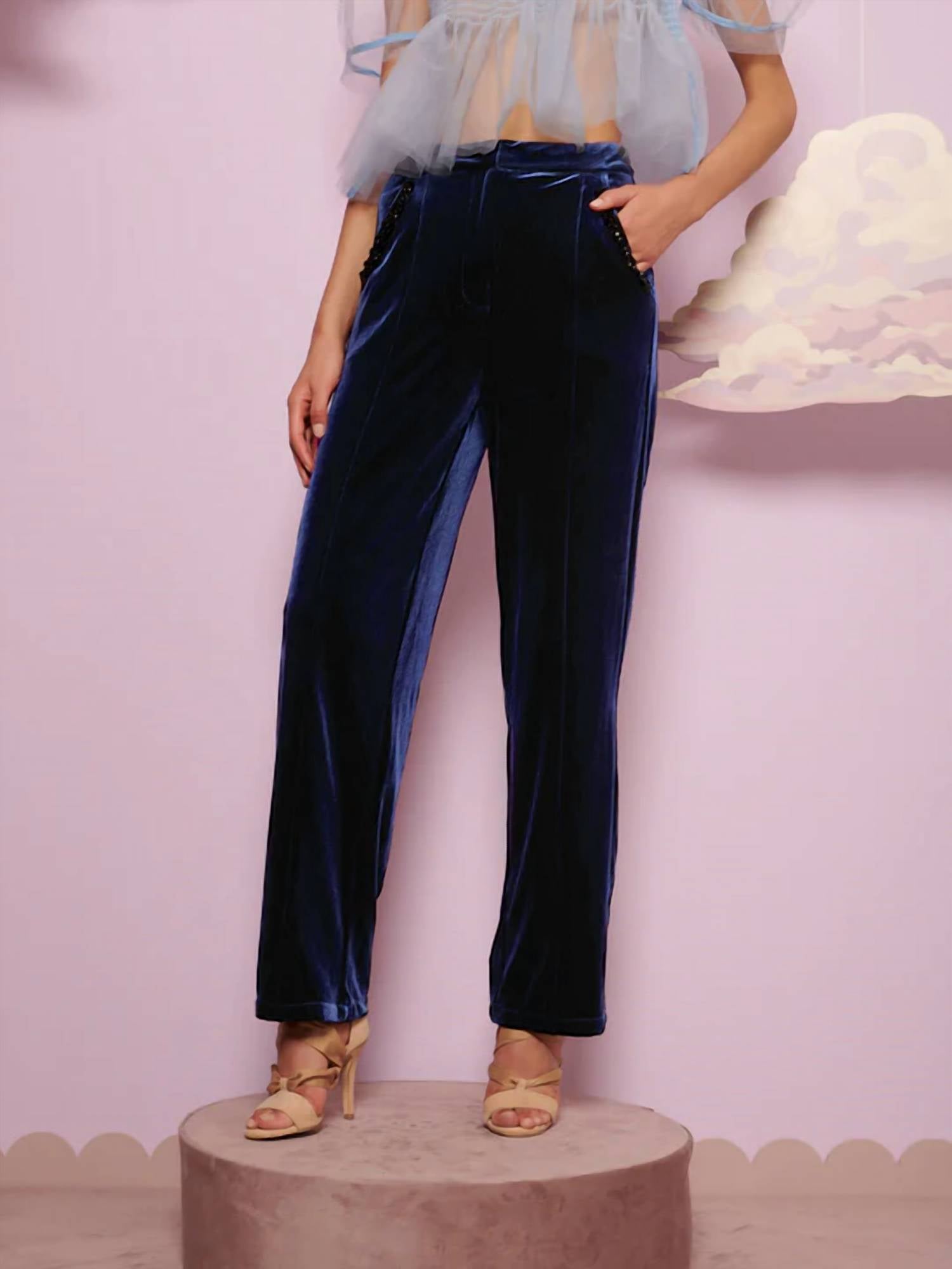 Брюки Spell Velvet темно-синего цвета SISTER JANE 
Брюки Spell Velvet темно-синего цвета SISTER JANE