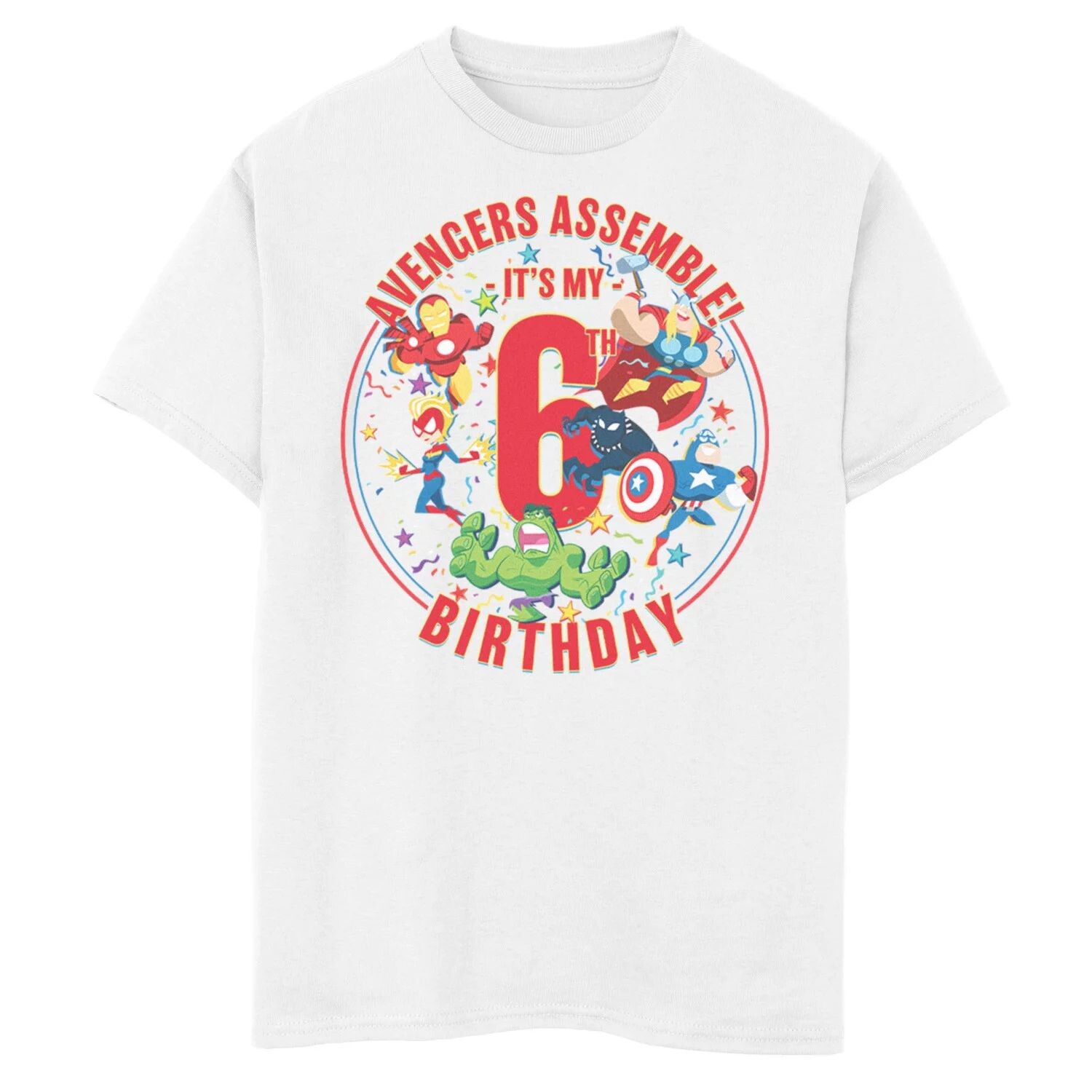 Футболка с рисунком «Марвел Мстители» для мальчиков 8–20 лет «Это мой шестой день рождения» Marvel
Футболка с рисунком «Марвел Мстители» для мальчиков 8–20 лет «Это мой шестой день рождения» Marvel