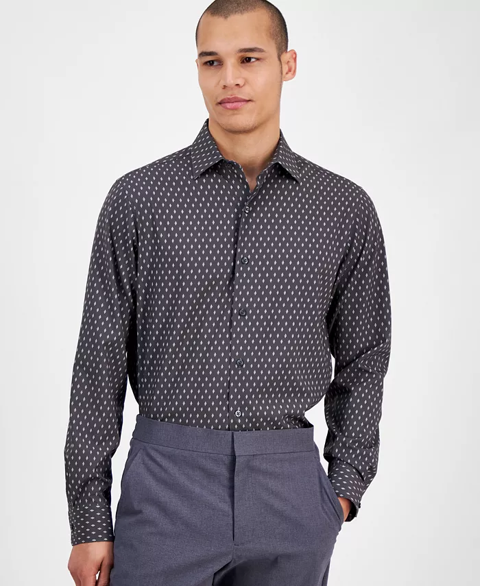 Мужская рубашка с длинным рукавом и принтом Dash Diamond, Slim Fit, на пуговицах Alfani, серый 
Мужская рубашка с длинным рукавом и принтом Dash Diamond, Slim Fit, на пуговицах Alfani, серый