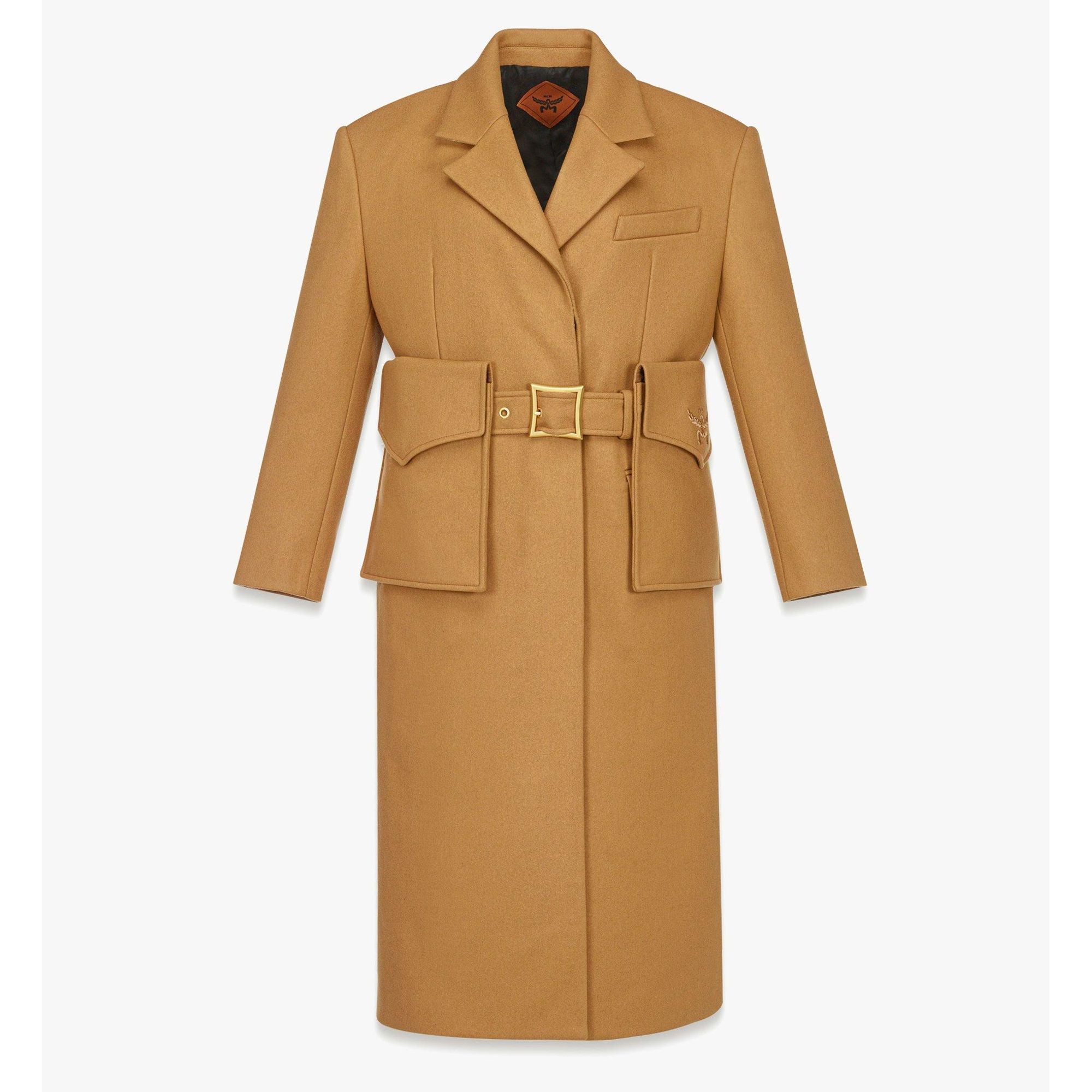 Шерстяно-кашемировое пальто с карманами и поясом MCM, коричневый 
Шерстяно-кашемировое пальто с карманами и поясом MCM, коричневый