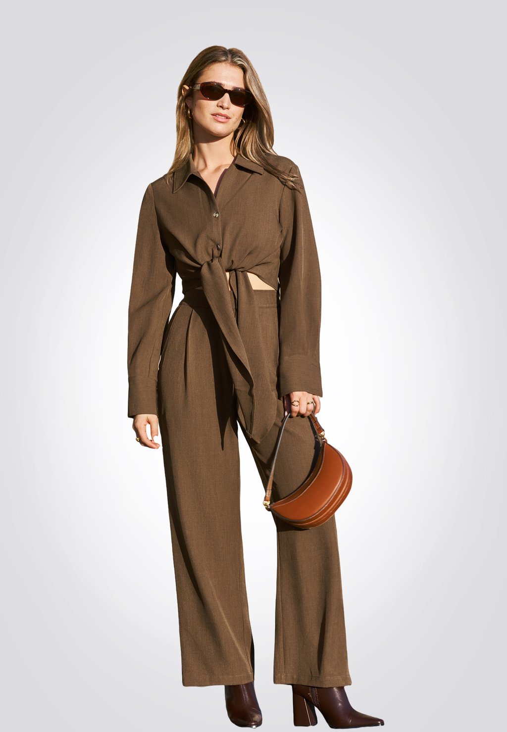 Рубашка SET Cupshe, коричневый 
Рубашка SET Cupshe, коричневый