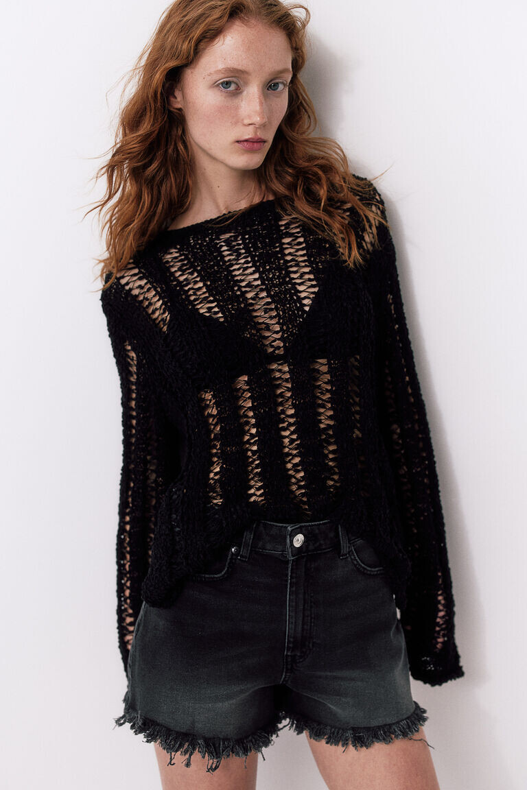 Джинсовые шорты с завышенной талией H&M, черный
Джинсовые шорты с завышенной талией H&M, черный