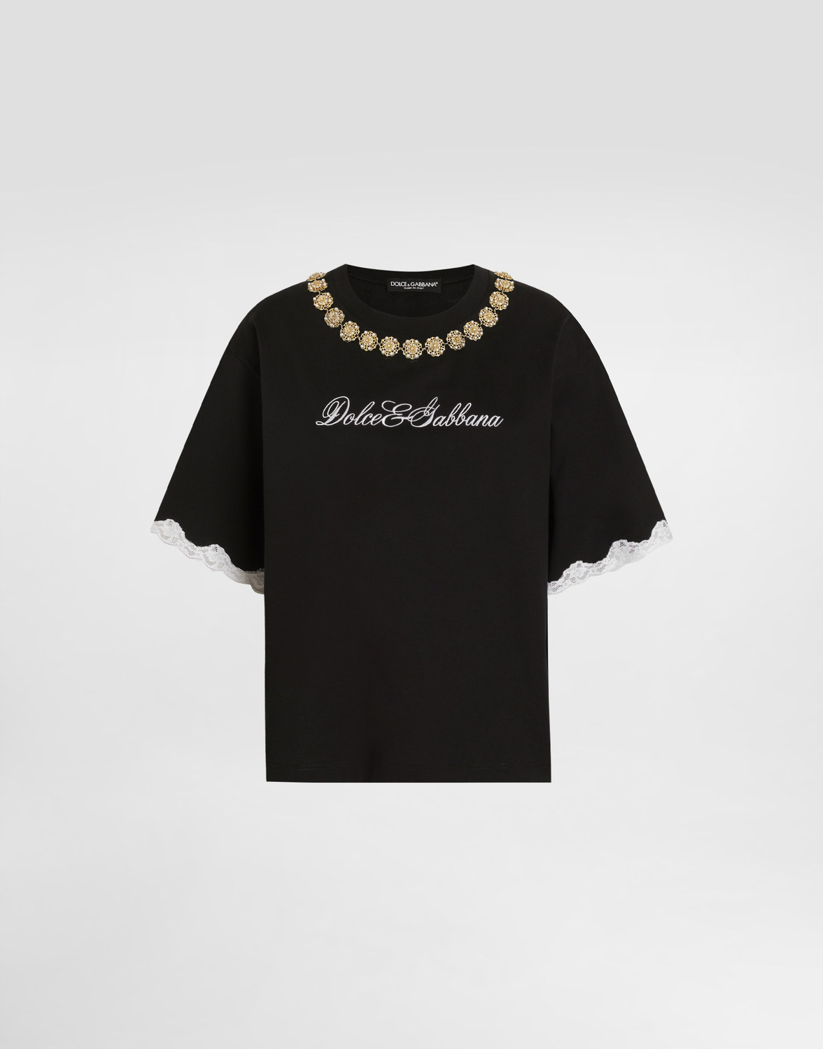 Футболка из джерси с вышивкой и цепями с украшениями Dolce & Gabbana, черный
Футболка из джерси с вышивкой и цепями с украшениями Dolce & Gabbana, черный