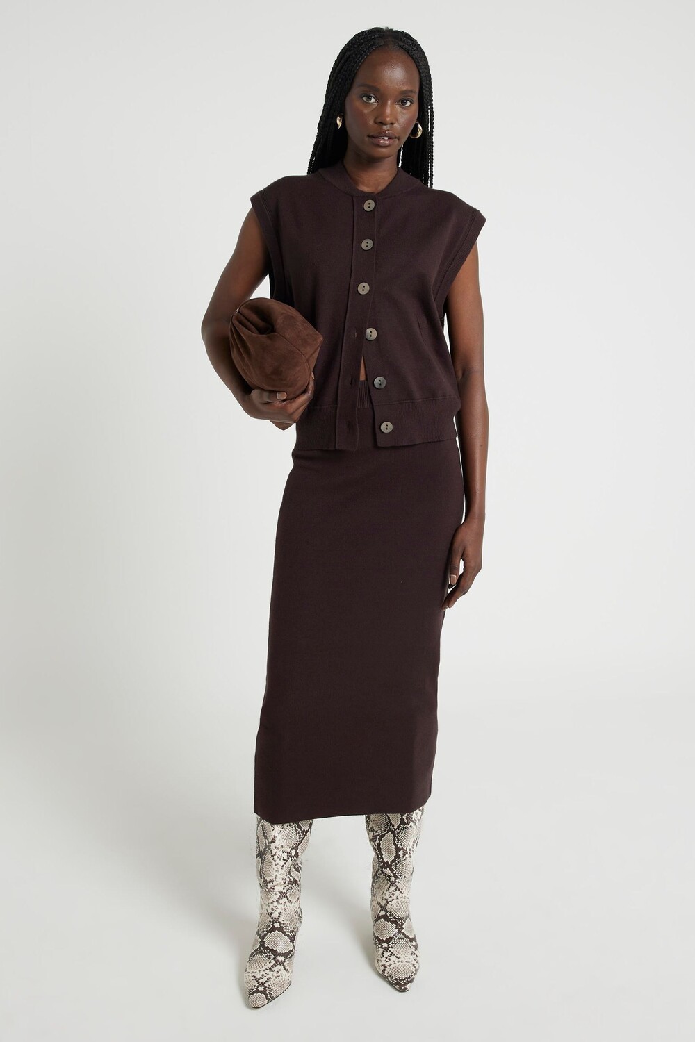 Вязаный кардиган на пуговицах River Island, коричневый
Вязаный кардиган на пуговицах River Island, коричневый