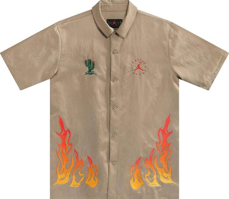Рубашка Cactus Jack by Travis Scott x Jordan Button Down Shirt 'Khaki/University Red', загар 
Рубашка Cactus Jack by Travis Scott x Jordan Button Down Shirt 'Khaki/University Red', загар
