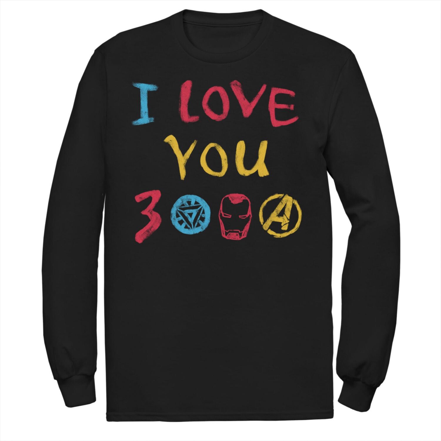 Мужская футболка с длинными рукавами и графическим рисунком «Я люблю тебя 300» с цветным текстовым логотипом «Мстители: Финал» Marvel
Мужская футболка с длинными рукавами и графическим рисунком «Я люблю тебя 300» с цветным текстовым логотипом «Мстители: Финал» Marvel