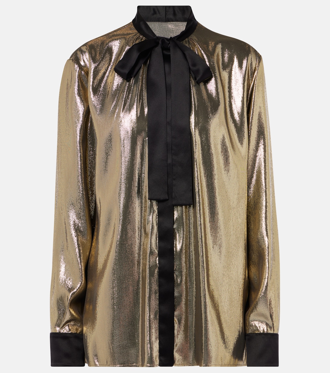 Блузка из смесовой шелковой ткани ламе с завязкой на вороте Dolce&Gabbana, Oro
Блузка из смесовой шелковой ткани ламе с завязкой на вороте Dolce&Gabbana, Oro