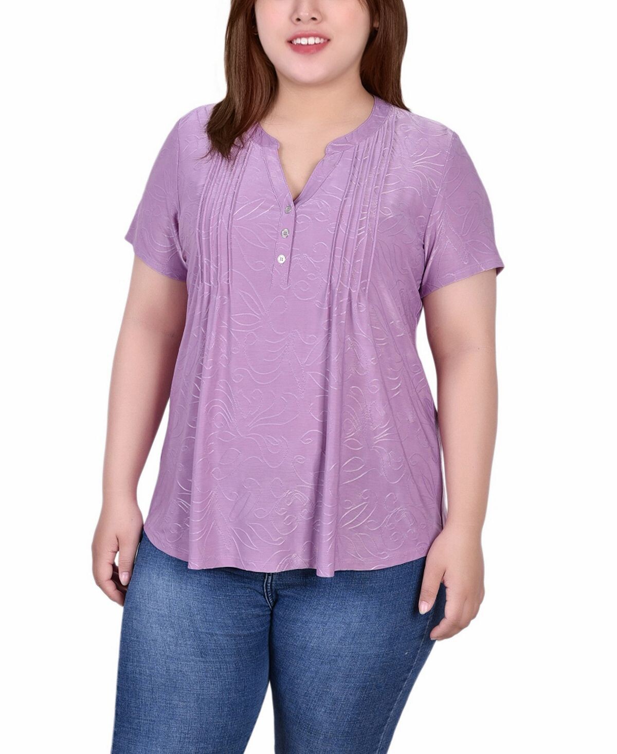 Плюс размер жаккардовый вязаный топ с короткими рукавами и y-образным вырезом NY Collection, сиреневый
Плюс размер жаккардовый вязаный топ с короткими рукавами и y-образным вырезом NY Collection, сиреневый