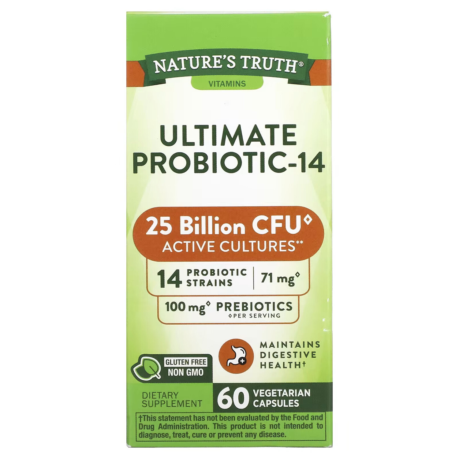 Nature's Truth, Ultimate Probiotic-14, 25 млрд, 60 капсул с быстрым высвобождением
Nature's Truth, Ultimate Probiotic-14, 25 млрд, 60 капсул с быстрым высвобождением