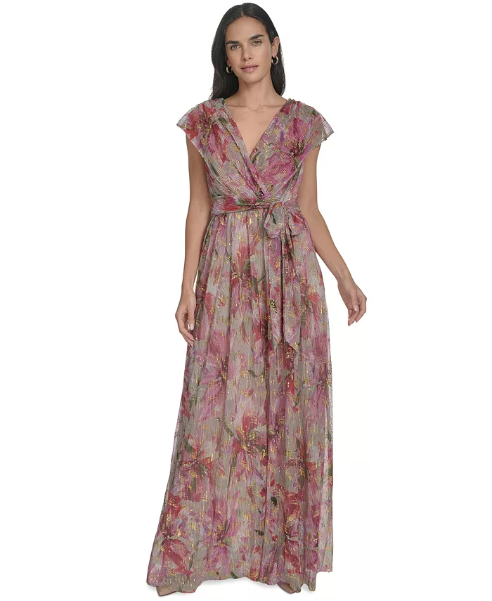 Маленькое металлизированное платье с удлиненными плечами и поясом на завязках Jessica Howard, красный 
Маленькое металлизированное платье с удлиненными плечами и поясом на завязках Jessica Howard, красный