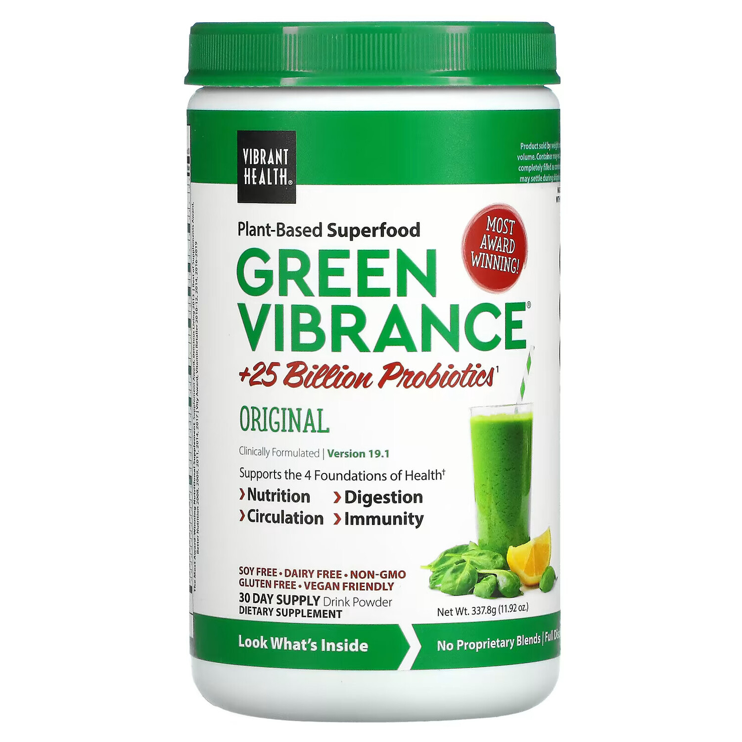 Vibrant Health, Green Vibrance +25 млрд пробиотиков, версия 19.1, 337 г (11,92 унции)
Vibrant Health, Green Vibrance +25 млрд пробиотиков, версия 19.1, 337 г (11,92 унции)