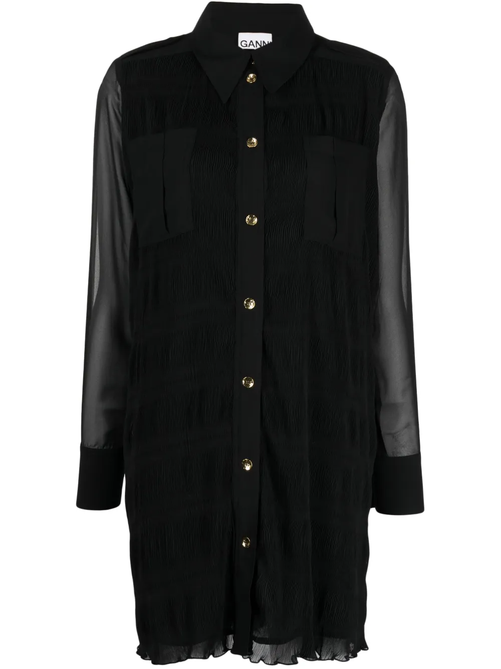 Платье Georgette с заостренным воротником GANNI, черный 
Платье Georgette с заостренным воротником GANNI, черный