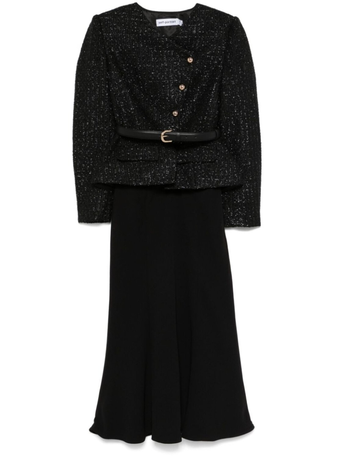 Асимметричное платье-миди из букле Self-Portrait, черный
Асимметричное платье-миди из букле Self-Portrait, черный