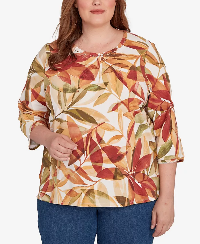 Топ больших размеров с плиссировкой и круглым вырезом в виде листьев Alfred Dunner, мультиколор
Топ больших размеров с плиссировкой и круглым вырезом в виде листьев Alfred Dunner, мультиколор