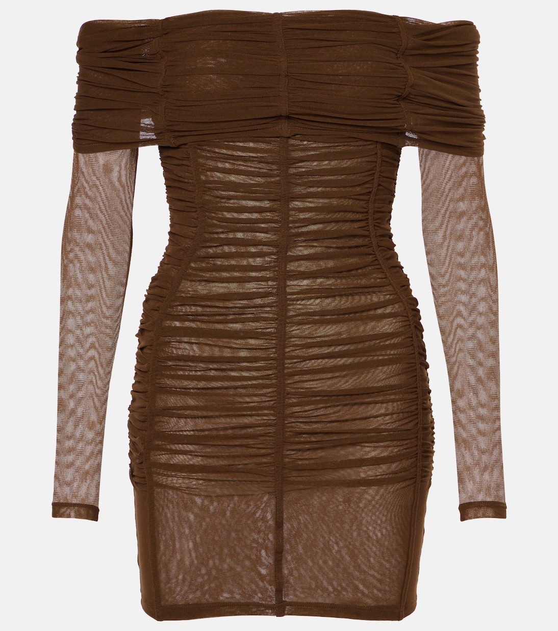 Мини-платье из джерси с открытыми плечами и сборками The Attico, кофе
Мини-платье из джерси с открытыми плечами и сборками The Attico, кофе