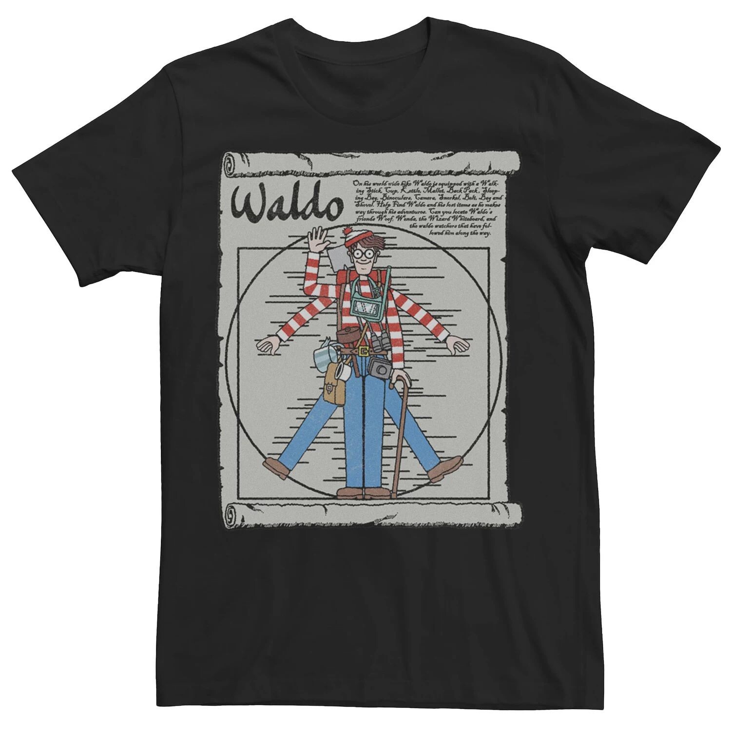Мужская футболка Where's Waldo Витрувиан Уолдо с рисунком в виде прокрутки Licensed Character, черный
Мужская футболка Where's Waldo Витрувиан Уолдо с рисунком в виде прокрутки Licensed Character, черный