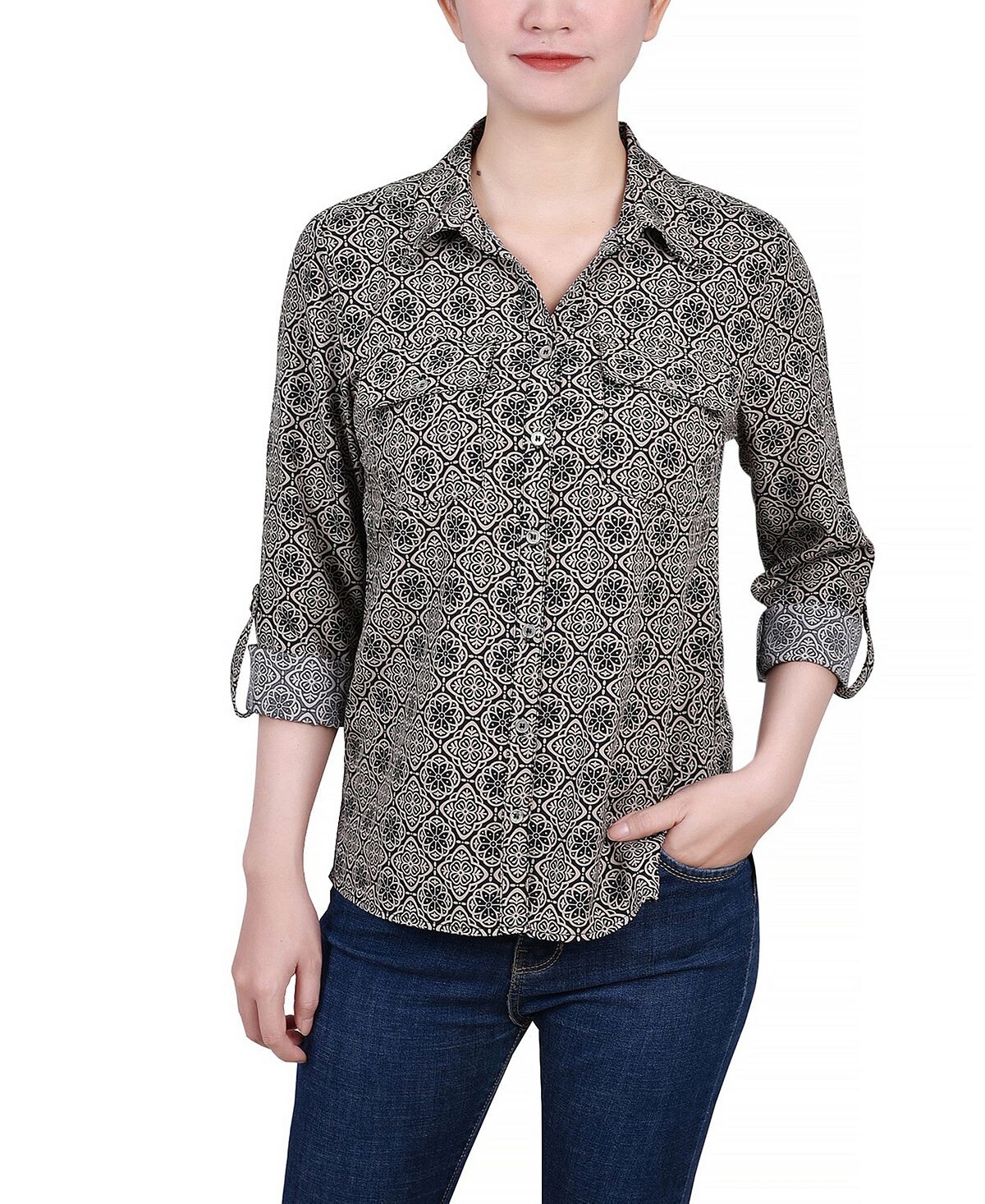 Миниатюрная блузка с отворотами на рукавах 3/4 и воротником-стойкой NY Collection, мульти
Миниатюрная блузка с отворотами на рукавах 3/4 и воротником-стойкой NY Collection, мульти