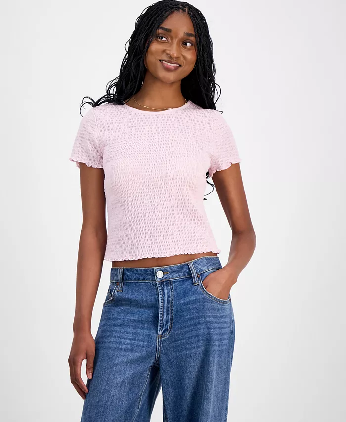 Топ с короткими рукавами и сборками для юниоров Madden Girl, розовый 
Топ с короткими рукавами и сборками для юниоров Madden Girl, розовый