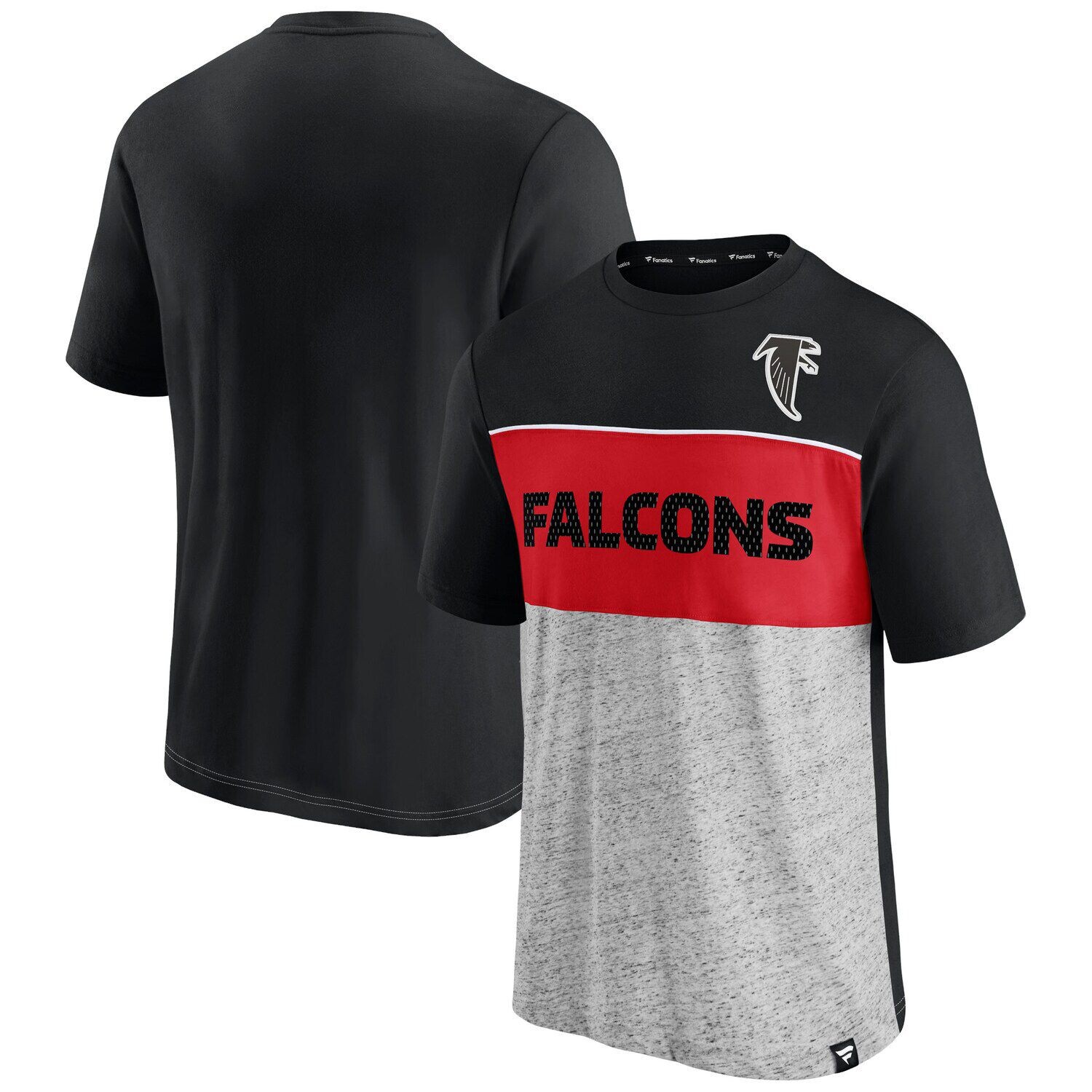 Мужская футболка Fanatics с логотипом черного/серого цвета с цветными блоками Atlanta Falcons Throwback, Черный, Мужская футболка Fanatics с логотипом черного/серого цвета с цветными блоками Atlanta Falcons Throwback