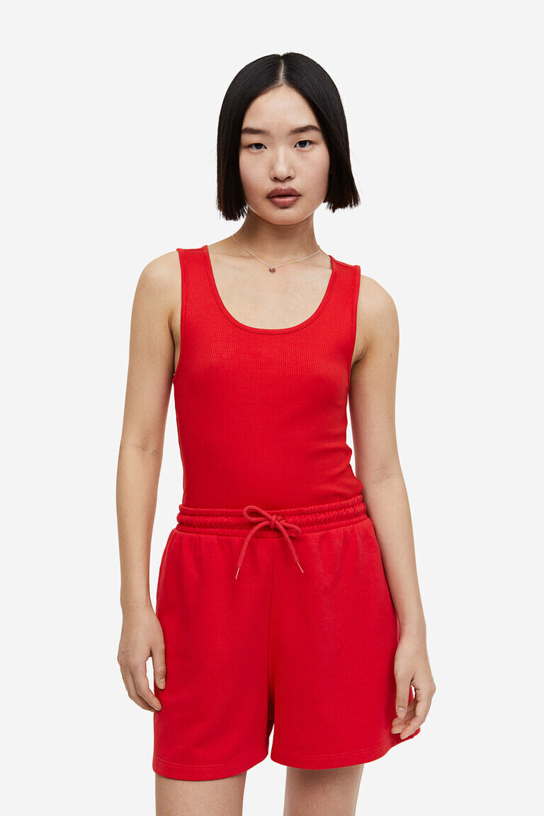 Топ из хлопка в рубчик H&M, красный 
Топ из хлопка в рубчик H&M, красный