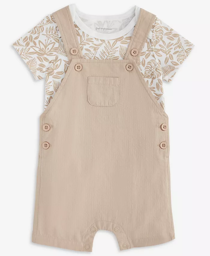 Детский комплект для мальчиков: боди и шорты-комбинезон из хлопка с листовым принтом, 2 предмета First Impressions, коричневый/бежевый 
Детский комплект для мальчиков: боди и шорты-комбинезон из хлопка с листовым принтом, 2 предмета First Impressions, коричневый/бежевый