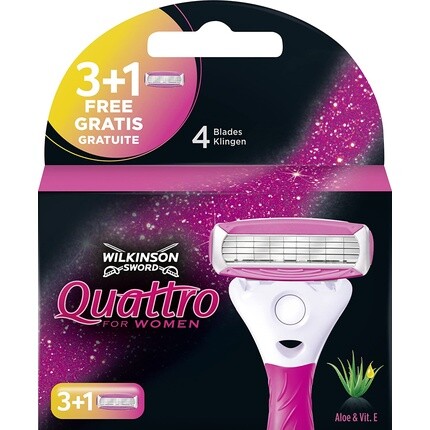 Бритва Quattro для женщин, 3 лезвия плюс 1 свободное лезвие, Wilkinson Sword 
Бритва Quattro для женщин, 3 лезвия плюс 1 свободное лезвие, Wilkinson Sword