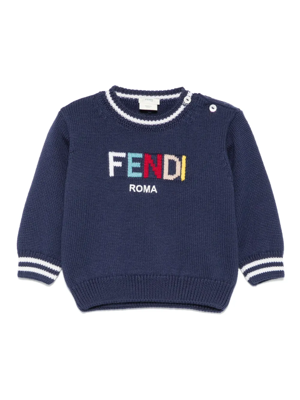 Свитер вязки интарсия с логотипом FENDI KIDS, синий
Свитер вязки интарсия с логотипом FENDI KIDS, синий