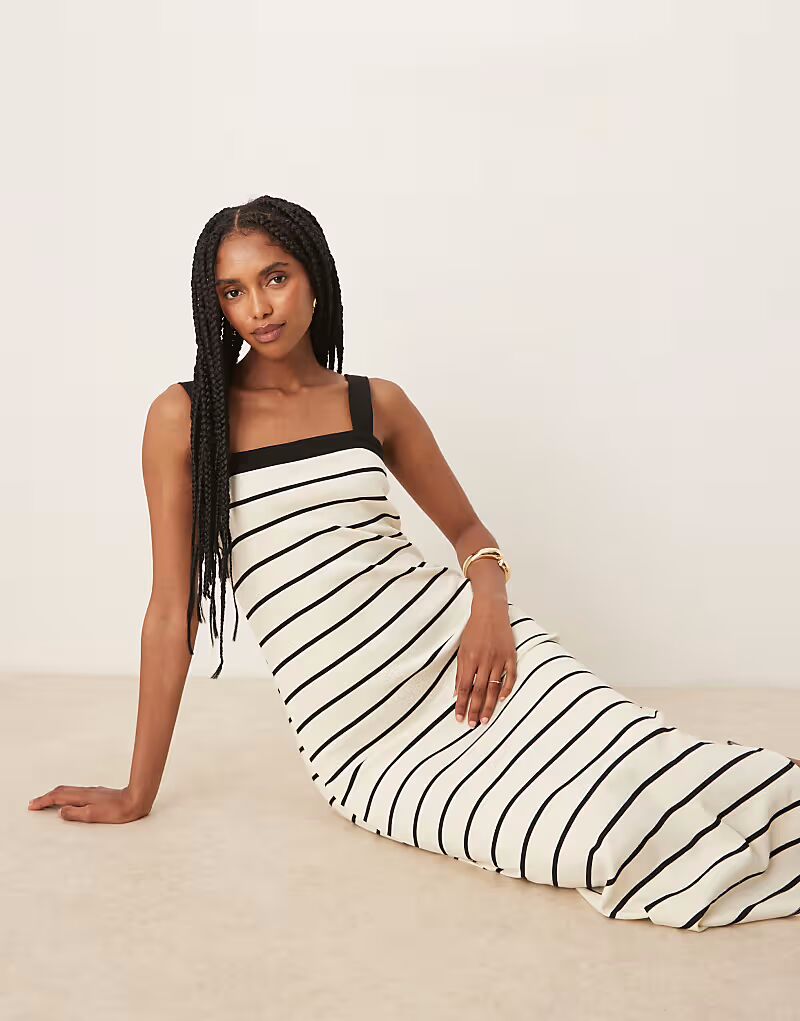 Платье Mango с квадратным вырезом и полосками прямого кроя мидакси белого цвета
Платье Mango с квадратным вырезом и полосками прямого кроя мидакси белого цвета