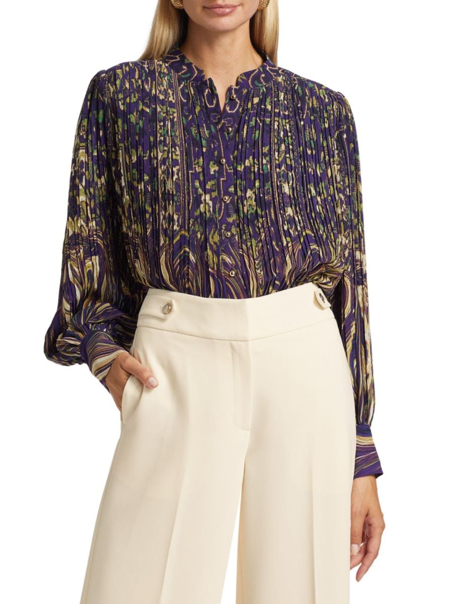Аббатская плиссированная шифоновая блузка с абстрактным узором Elie Tahari, цвет Sterling Palace Print
Аббатская плиссированная шифоновая блузка с абстрактным узором Elie Tahari, цвет Sterling Palace Print