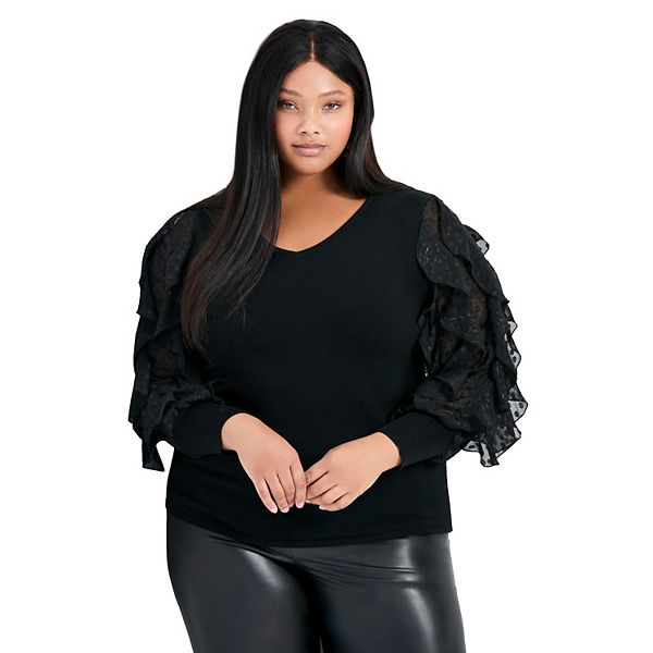 Женский свитер с рюшами на рукавах plus size Avenue, Black
Женский свитер с рюшами на рукавах plus size Avenue, Black