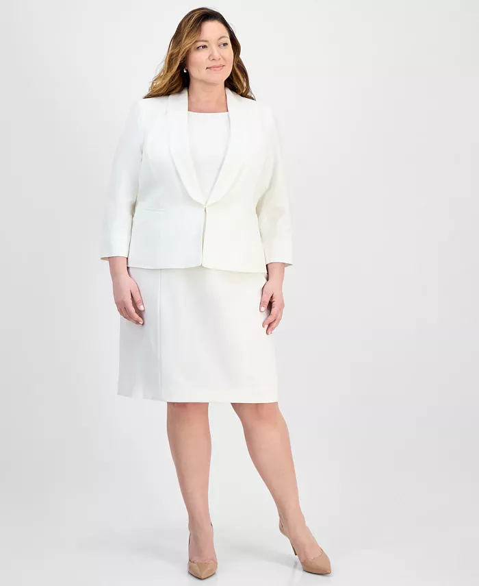 Костюм из жакета с шалевым воротником и платья без рукавов больших размеров Le Suit, белый
Костюм из жакета с шалевым воротником и платья без рукавов больших размеров Le Suit, белый