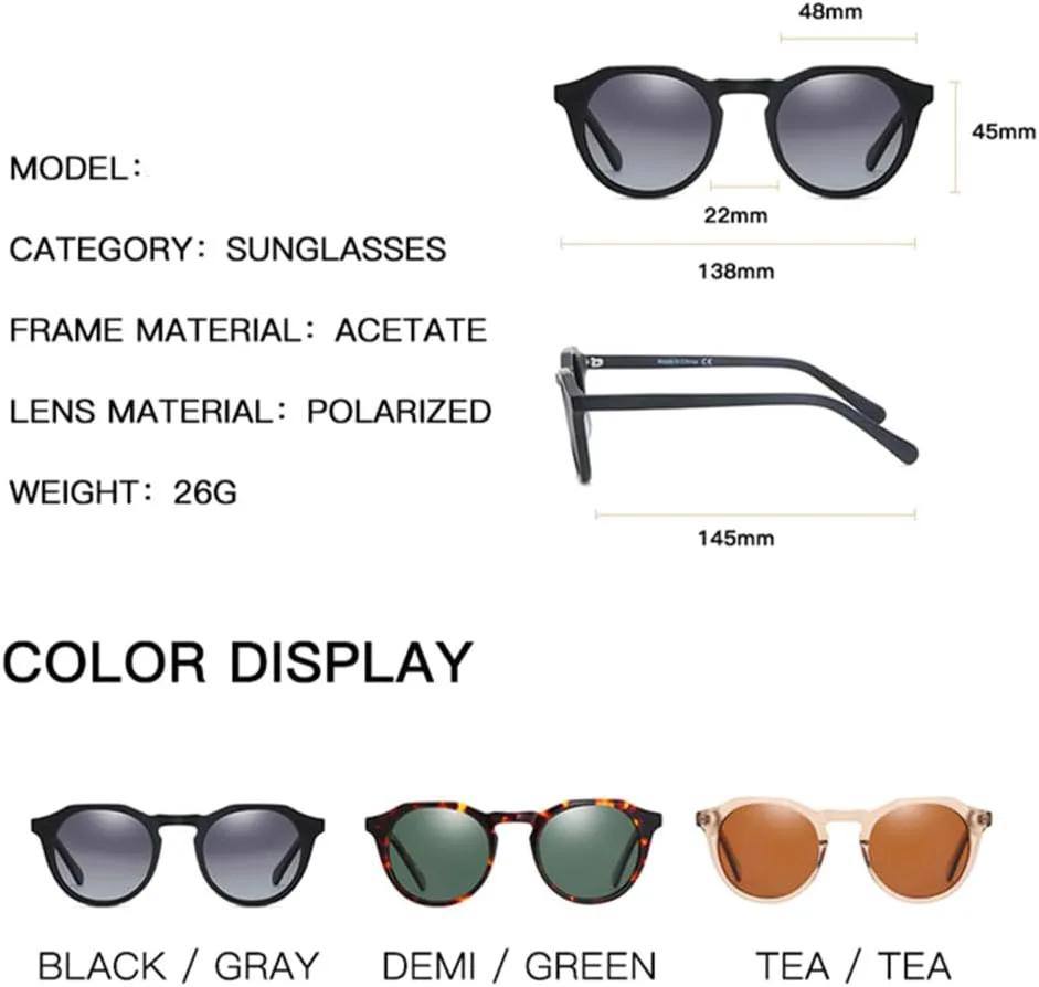 Поляризованные солнцезащитные очки из ацетата, круглые, винтажные, с защитой от УФ-излучения UV400, для мужчин и женщин, в стиле ретро generic, 012 Light Blue Pink
Поляризованные солнцезащитные очки из ацетата, круглые, винтажные, с защитой от УФ-излучения UV400, для мужчин и женщин, в стиле ретро generic, 012 Light Blue Pink