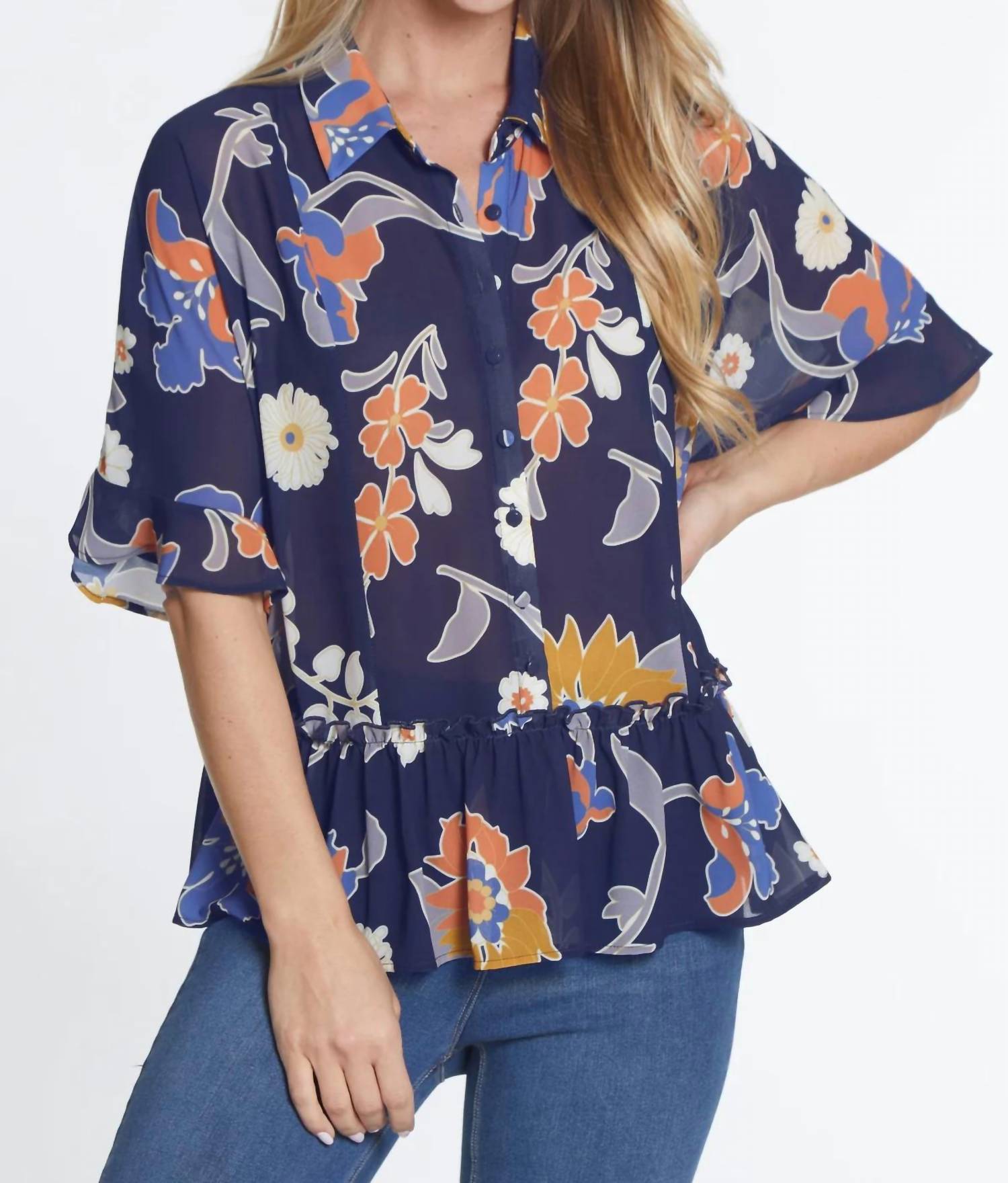 Топ с воланами, рукавом долман и баской в цвете navy Multiples
Топ с воланами, рукавом долман и баской в цвете navy Multiples