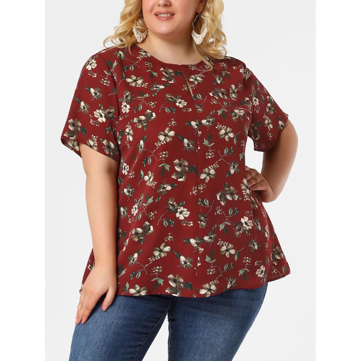 Женская шифоновая блузка больших размеров с короткими рукавами и завязкой на талии, с цветочным принтом Agnes Orinda 
Женская шифоновая блузка больших размеров с короткими рукавами и завязкой на талии, с цветочным принтом Agnes Orinda