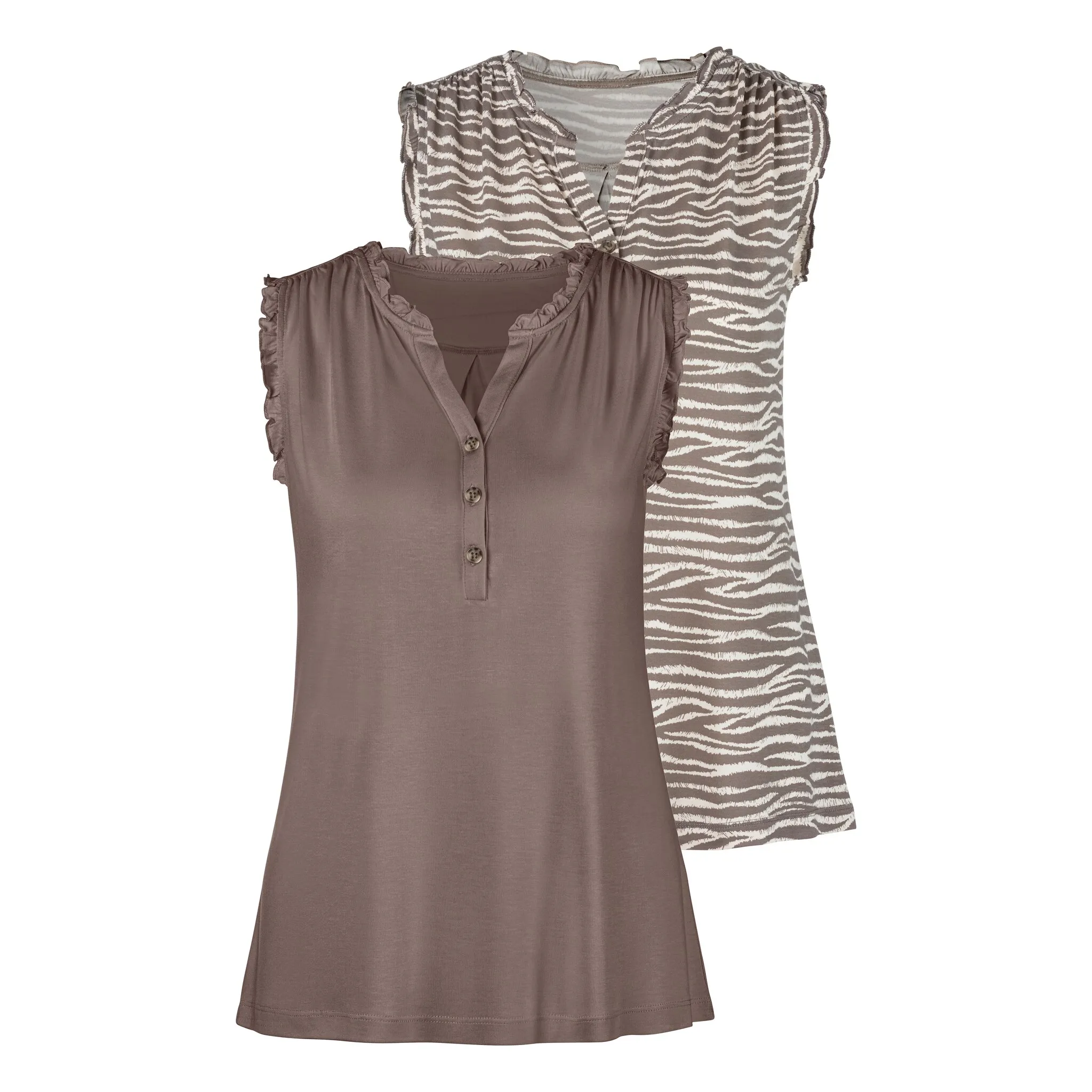 Топ LASCANA с рюшами (2 шт. в упаковке), с рюшами и пуговицами в виде рога, цвет Taupe-Bedruckt, Taupe-Uni
Топ LASCANA с рюшами (2 шт. в упаковке), с рюшами и пуговицами в виде рога, цвет Taupe-Bedruckt, Taupe-Uni