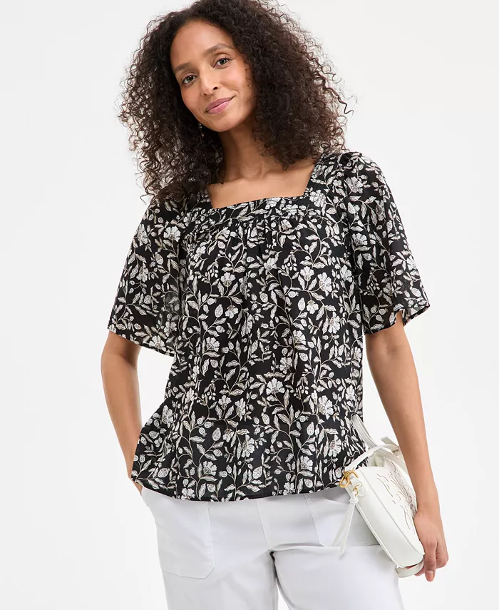 Небольшой цветочный топ с квадратным вырезом из хлопка Style & Co, мультиколор 
Небольшой цветочный топ с квадратным вырезом из хлопка Style & Co, мультиколор