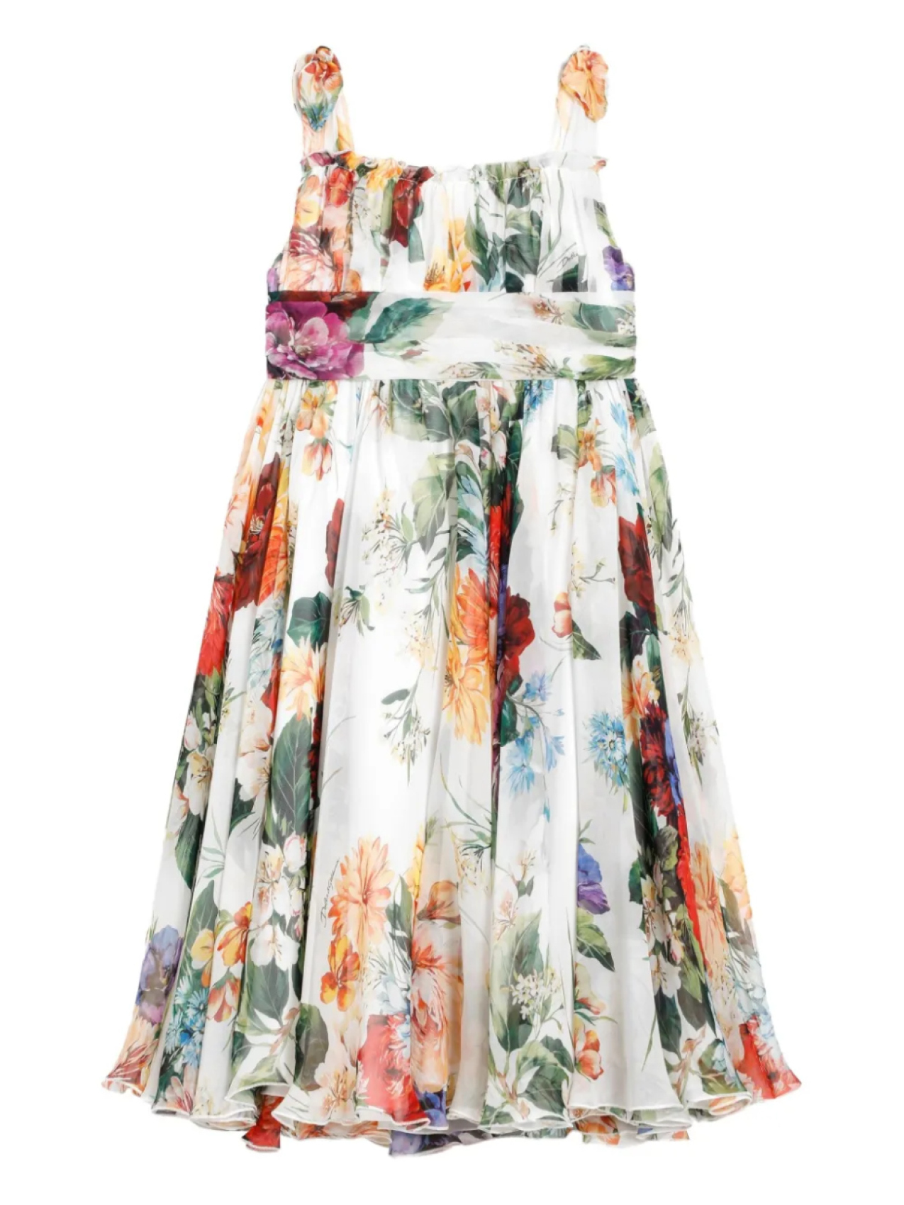 Шелковое платье с цветочным принтом Dolce & Gabbana Kids, белый