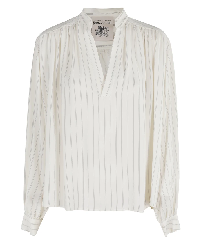 Полосатая блузка с длинными рукавами и V-образным вырезом Semicouture, белый
Полосатая блузка с длинными рукавами и V-образным вырезом Semicouture, белый