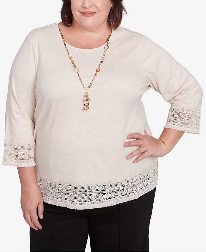 Трикотажный топ с кружевной отделкой и ожерельем размера плюс «Летнее солнцестояние» Alfred Dunner, коричневый/бежевый
Трикотажный топ с кружевной отделкой и ожерельем размера плюс «Летнее солнцестояние» Alfred Dunner, коричневый/бежевый