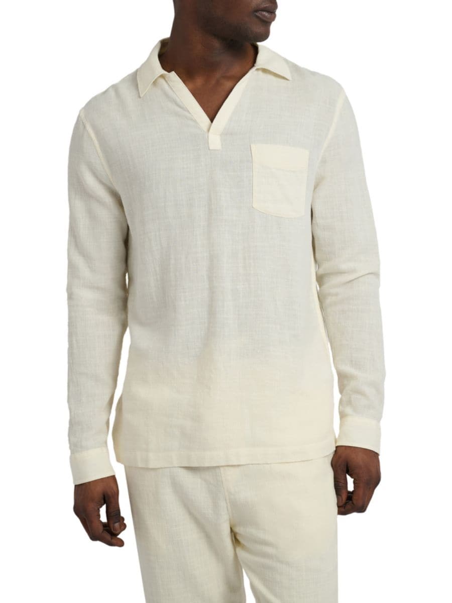 Рубашка-поповер из хлопчатобумажной и льняной марли Onia, цвет Eggret
Рубашка-поповер из хлопчатобумажной и льняной марли Onia, цвет Eggret