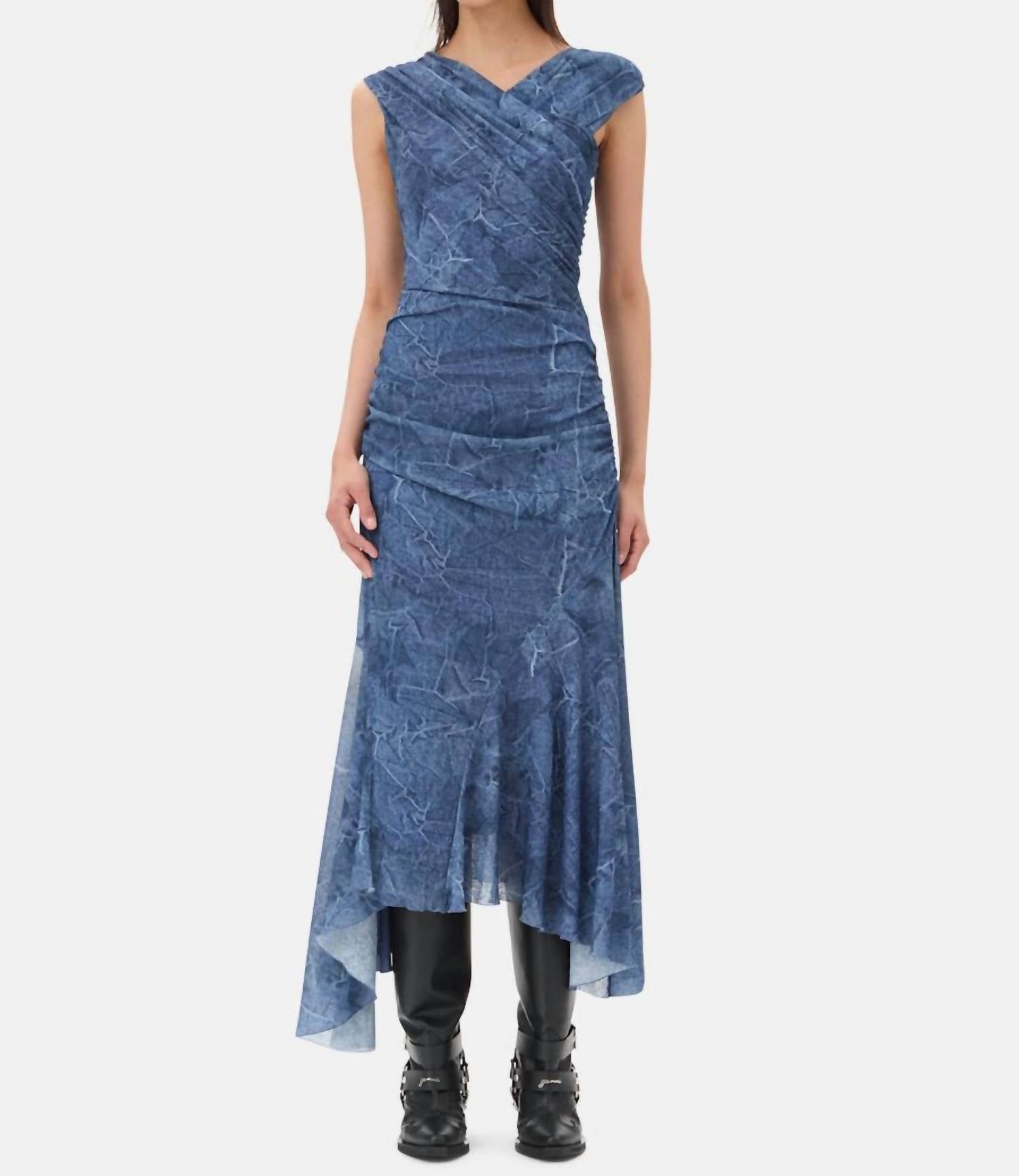 Платье-сетка с рюшами из денима GANNI, цвет denim
Платье-сетка с рюшами из денима GANNI, цвет denim