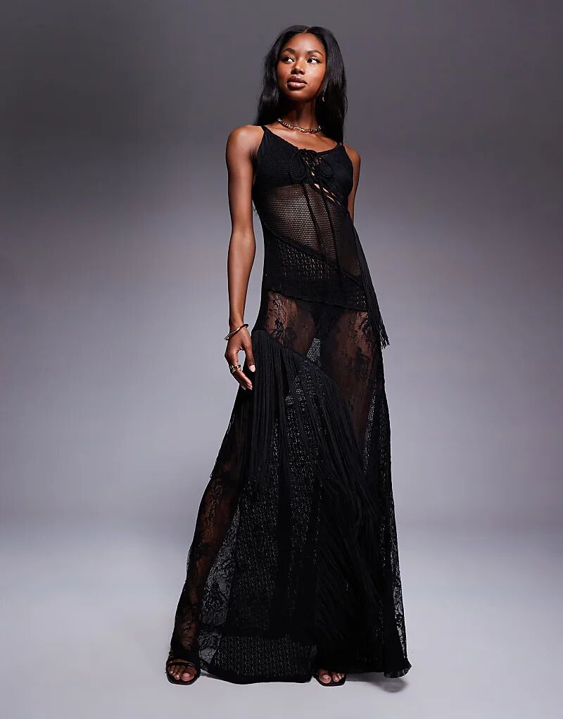 Платье макси ASOS DESIGN с высоким воротом, прозрачным кружевом и бахромой, черное
Платье макси ASOS DESIGN с высоким воротом, прозрачным кружевом и бахромой, черное