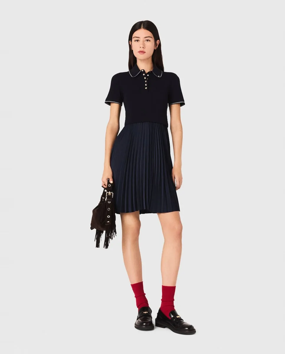 Короткое плиссированное платье с воротником-поло Maje, темно-синий
Короткое плиссированное платье с воротником-поло Maje, темно-синий