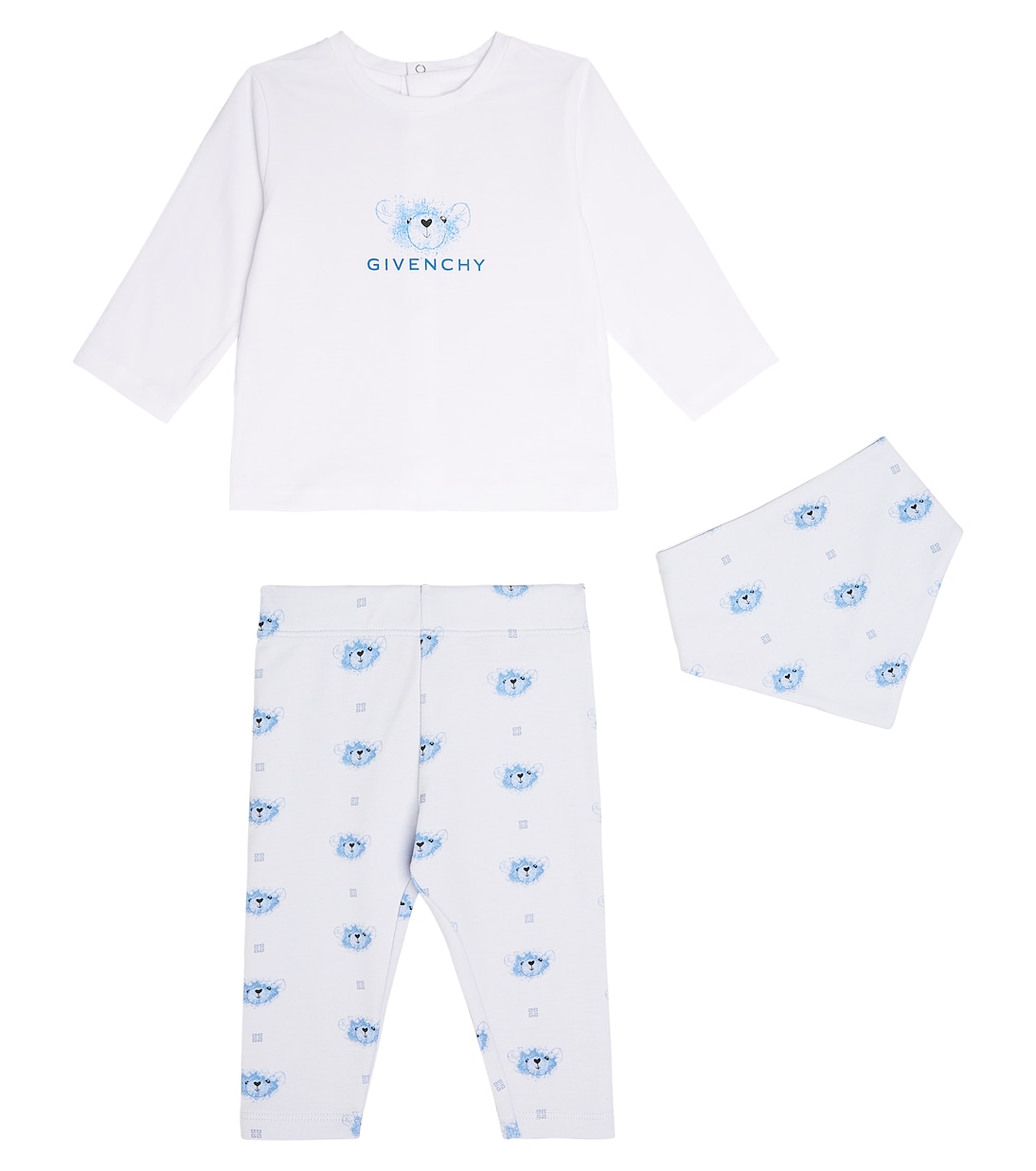 Комплект из детской футболки, леггинсов и нагрудника Givenchy Kids, Pale Blue
Комплект из детской футболки, леггинсов и нагрудника Givenchy Kids, Pale Blue