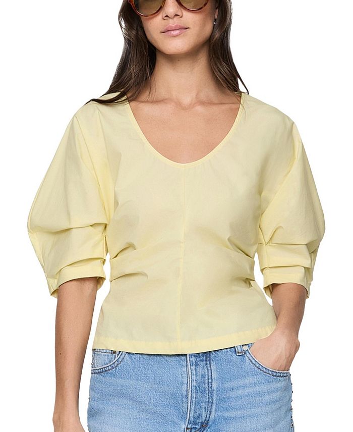 Топ с короткими рукавами и плиссировкой Naomi Rebecca Minkoff, желтый 
Топ с короткими рукавами и плиссировкой Naomi Rebecca Minkoff, желтый