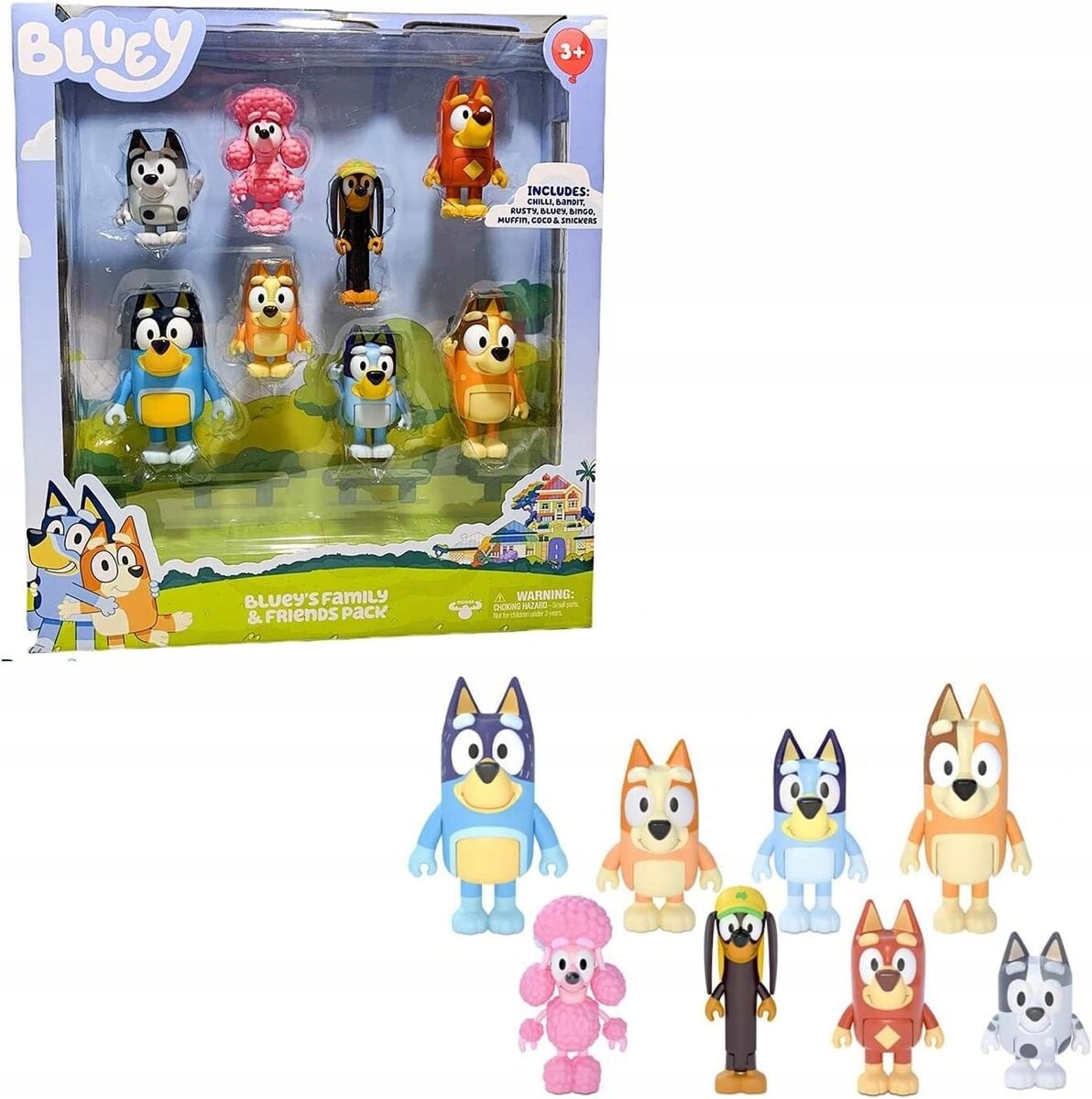 Набор Bluey & Family из 8 фигурок Bingo Bandit Chilli Rusty Coco Snickers, Moose Toys
Набор Bluey & Family из 8 фигурок Bingo Bandit Chilli Rusty Coco Snickers, Moose Toys