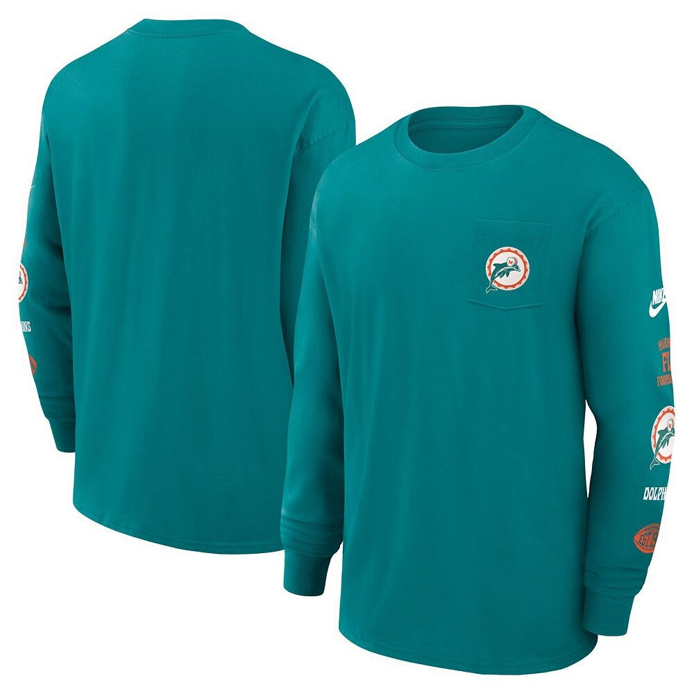 Мужская футболка с длинными рукавами и карманами Nike Aqua Miami Dolphins Rewind Heavy Max 90, цвет Dol Turq A
Мужская футболка с длинными рукавами и карманами Nike Aqua Miami Dolphins Rewind Heavy Max 90, цвет Dol Turq A
